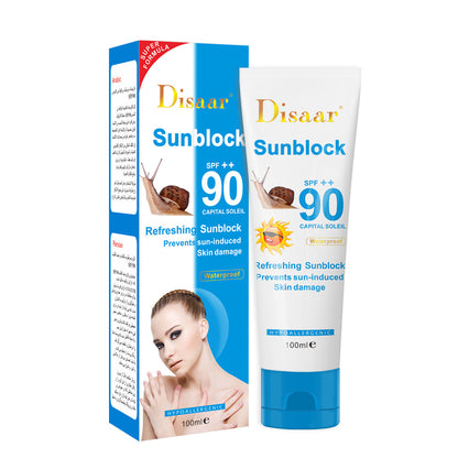 DISAAR Crème Solaire Hydratante pour Peaux Sensibles, Antioxydant, Extraits d'Escargot et d'Autruche SPF 90+ Anti-UV - 100g - 3 Achetez 2 Payez