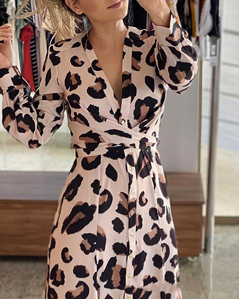 Leopar Desenli Uzun Kol Elbise - Nuevo vestido de manga larga con estampado de leopardo