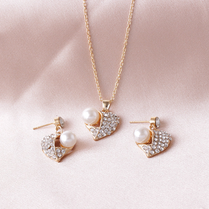 Alloy Diamond Love Necklace and Earring Set