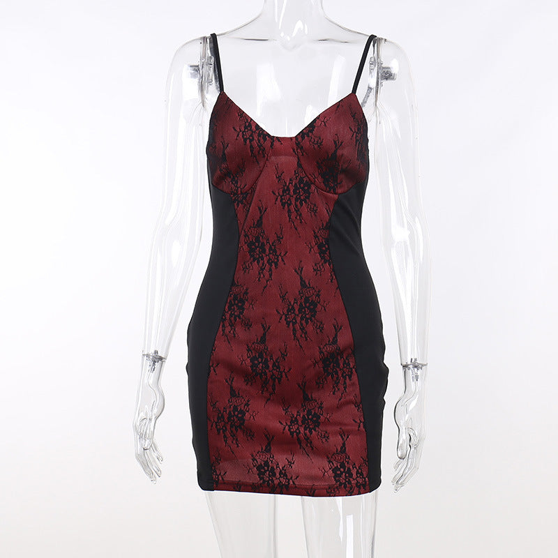 Hot Girl Slim-fit Dark Printing Slip Dress Women