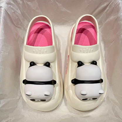 2024 Lindas zapatillas con lámpara de panda Sandalias de verano para mujer Zapatillas ligeras y divertidas para mujer Zapatos para mujer