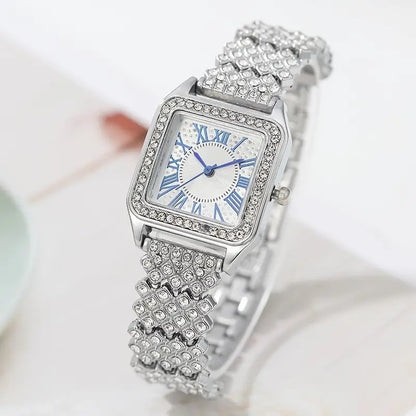 The English name for the product could be: "Fully Jeweled Small Square Watch and Bracelets Set - 6-Piece Set"