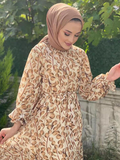 Ruffle Collar Printed Hijab Dress