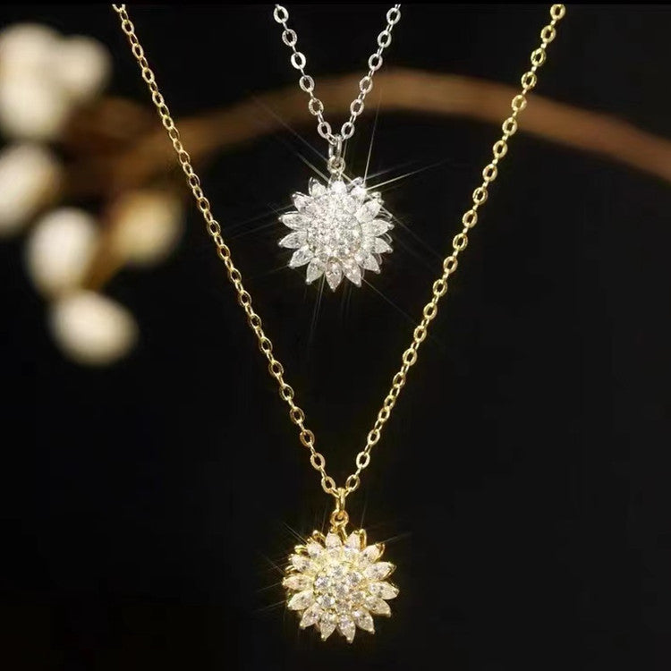 Diamond-Studded Rotating Daisy Necklace