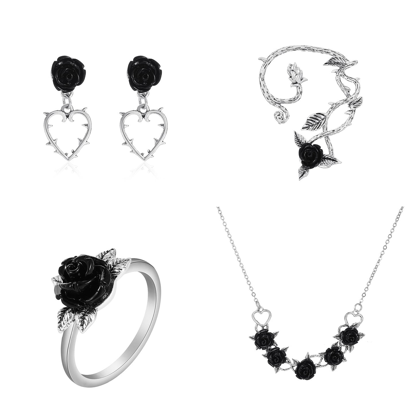 Rose Necklace, Earring, and Ring Set