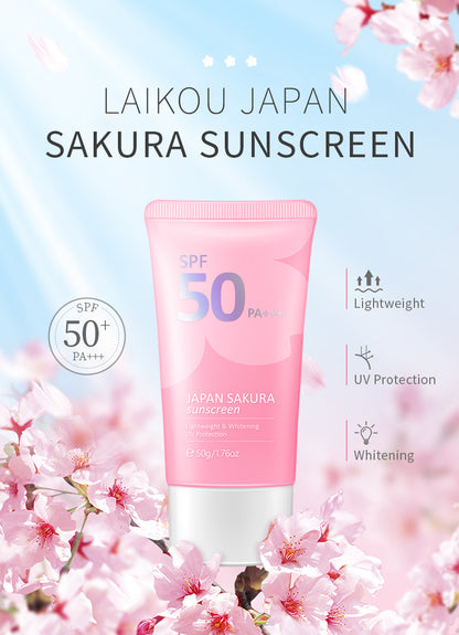 LAIKOU Japanese Sakura Cherry Blossom Moisturizing Whitening Sunscreen 50g, SPF: 50+ and PA+++ - Buy 3 Pay For 2