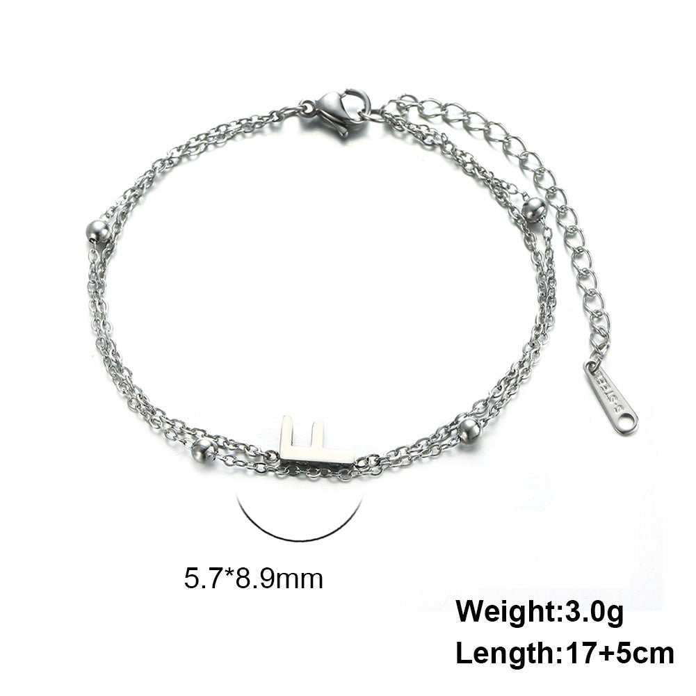 Titanium Steel Double-Layered Chain Letter Necklace Bracelet