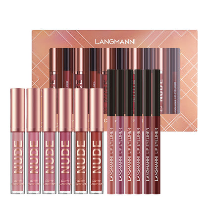 LANGMANNI Lip Pencil and Lipstick Set 12 Pieces - 6 Matte Lipsticks, 6 Lip Pencils