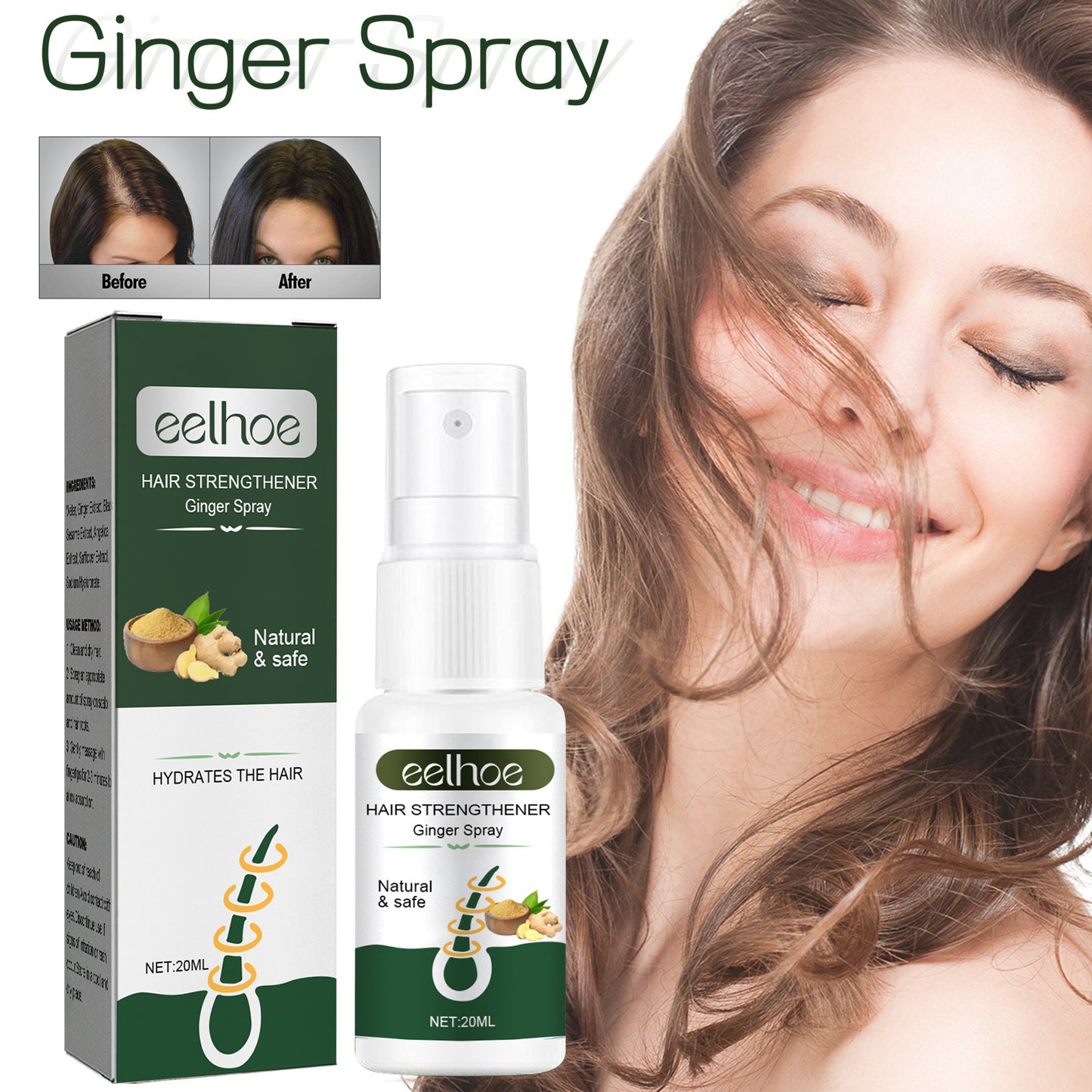 Spray capilar denso con jengibre EELHOE: tratamiento nutritivo para el folículo piloso y anticaída del cabello