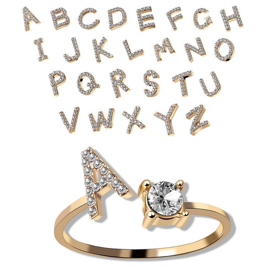 Anillo elegante con letras ajustables de nuevo diseño