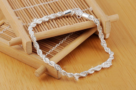 European and American Trend Twisted Silver Rope Bracelet