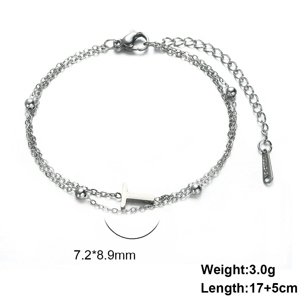 Titanium Steel Double-Layered Chain Letter Necklace Bracelet