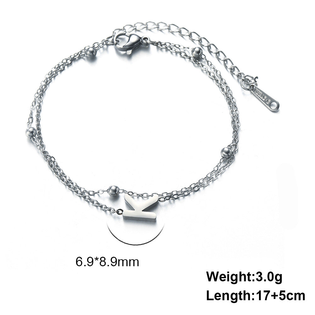 Titanium Steel Double-Layered Chain Letter Necklace Bracelet