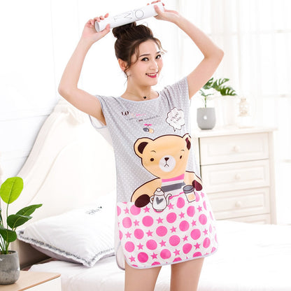 Sevimli Karikatür Kısa Kollu Pijama - Cute Cartoon Girl Short Sleeve Nightdress