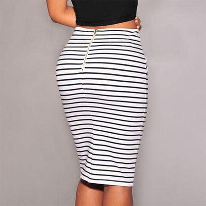 High waist striped lace tight hip skirt