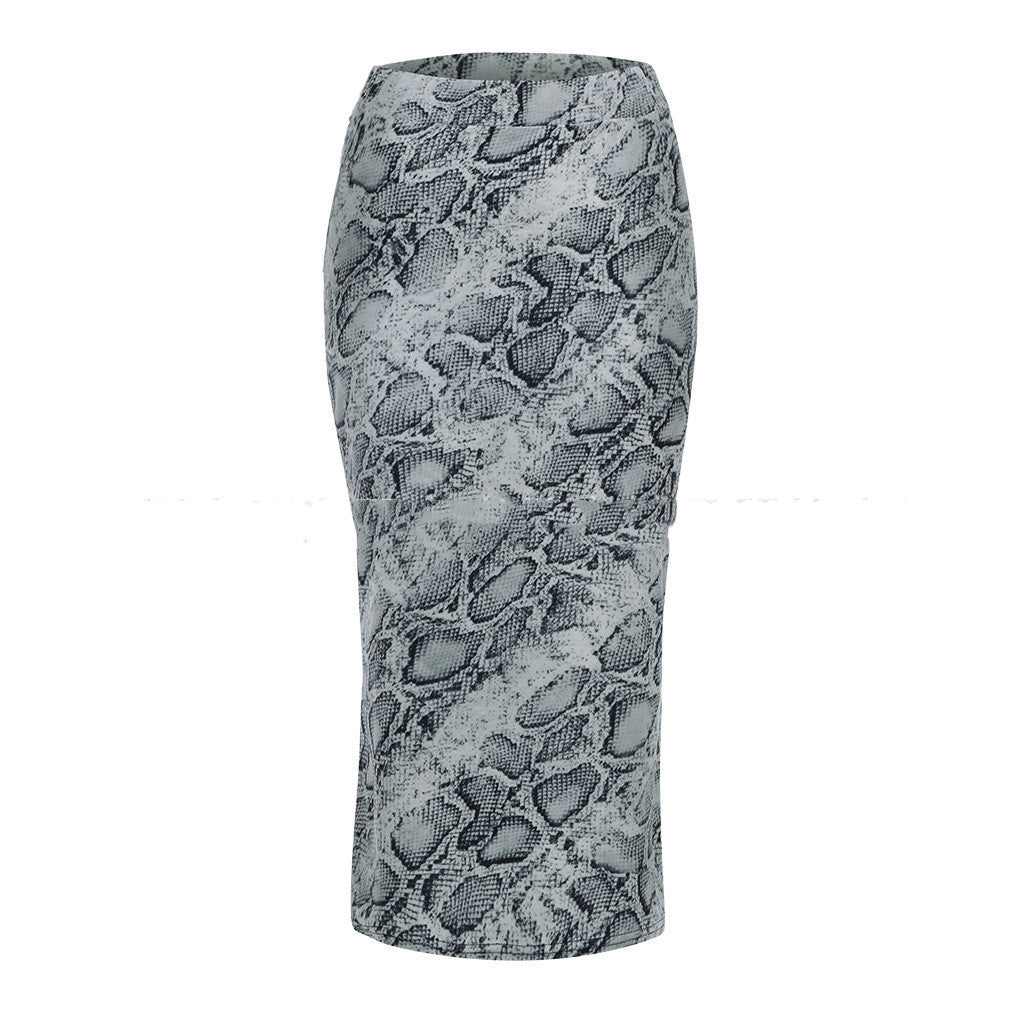 Sexy Snakeskin Pattern Print Skirt With Hip Skirt