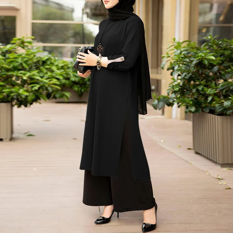 Plain Color Hijab-Appropriate Split Dress