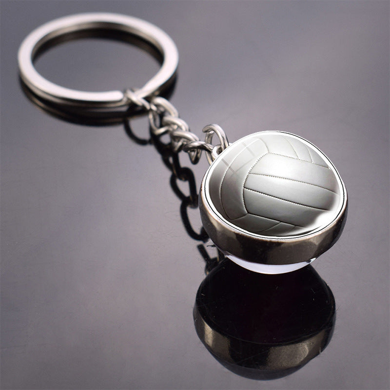 Football Keychain Glass Ball Double Sided Beads