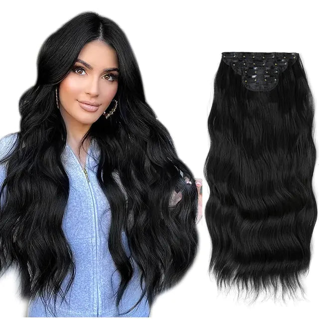 Extensiones de cabello sintético ondulado largo con clip