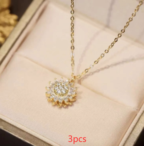 Diamond-Studded Rotating Daisy Necklace