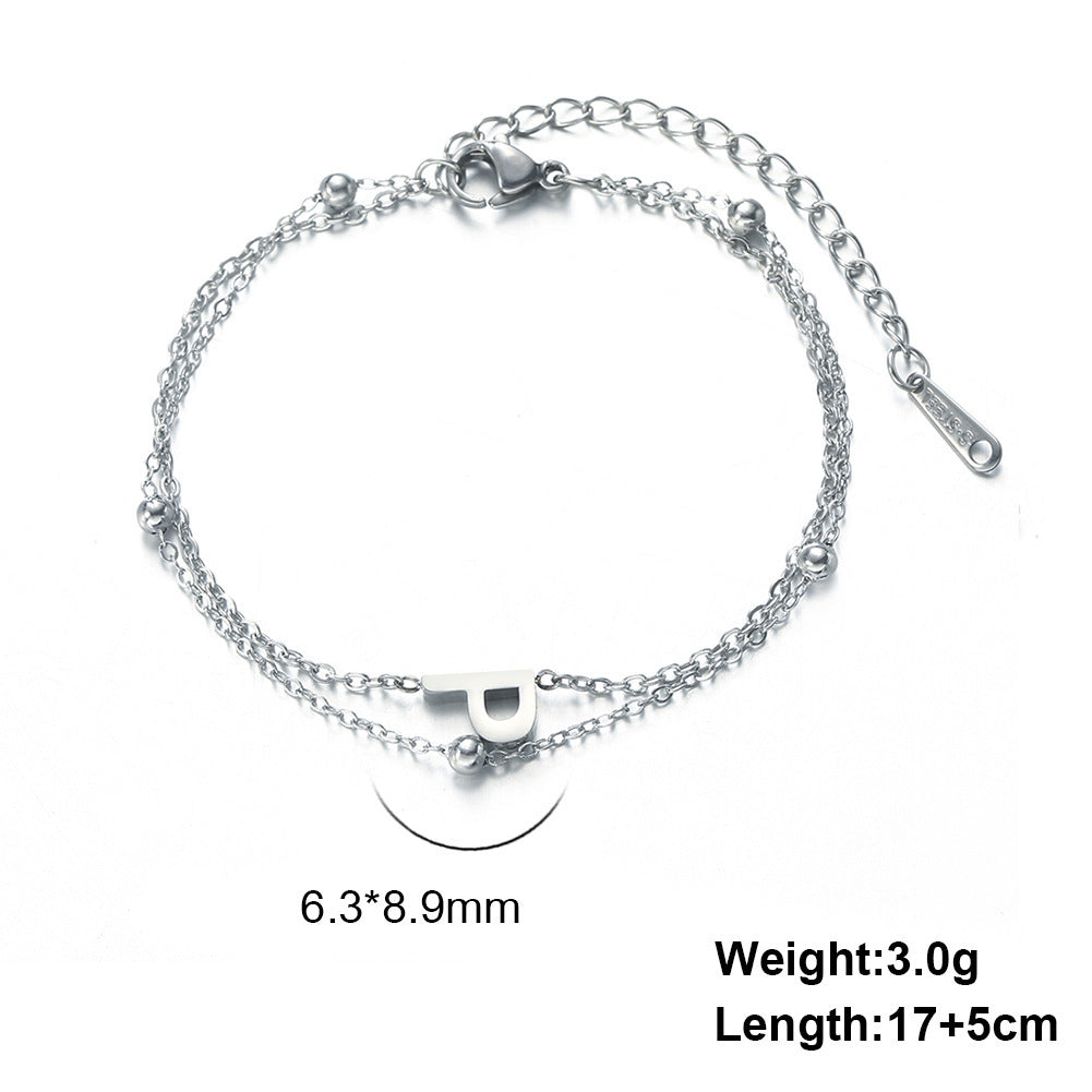 Titanium Steel Double-Layered Chain Letter Necklace Bracelet