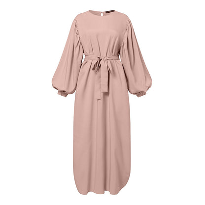 Plain Color Long Sleeve Casual Hijab Suitable Dress Robe Dress