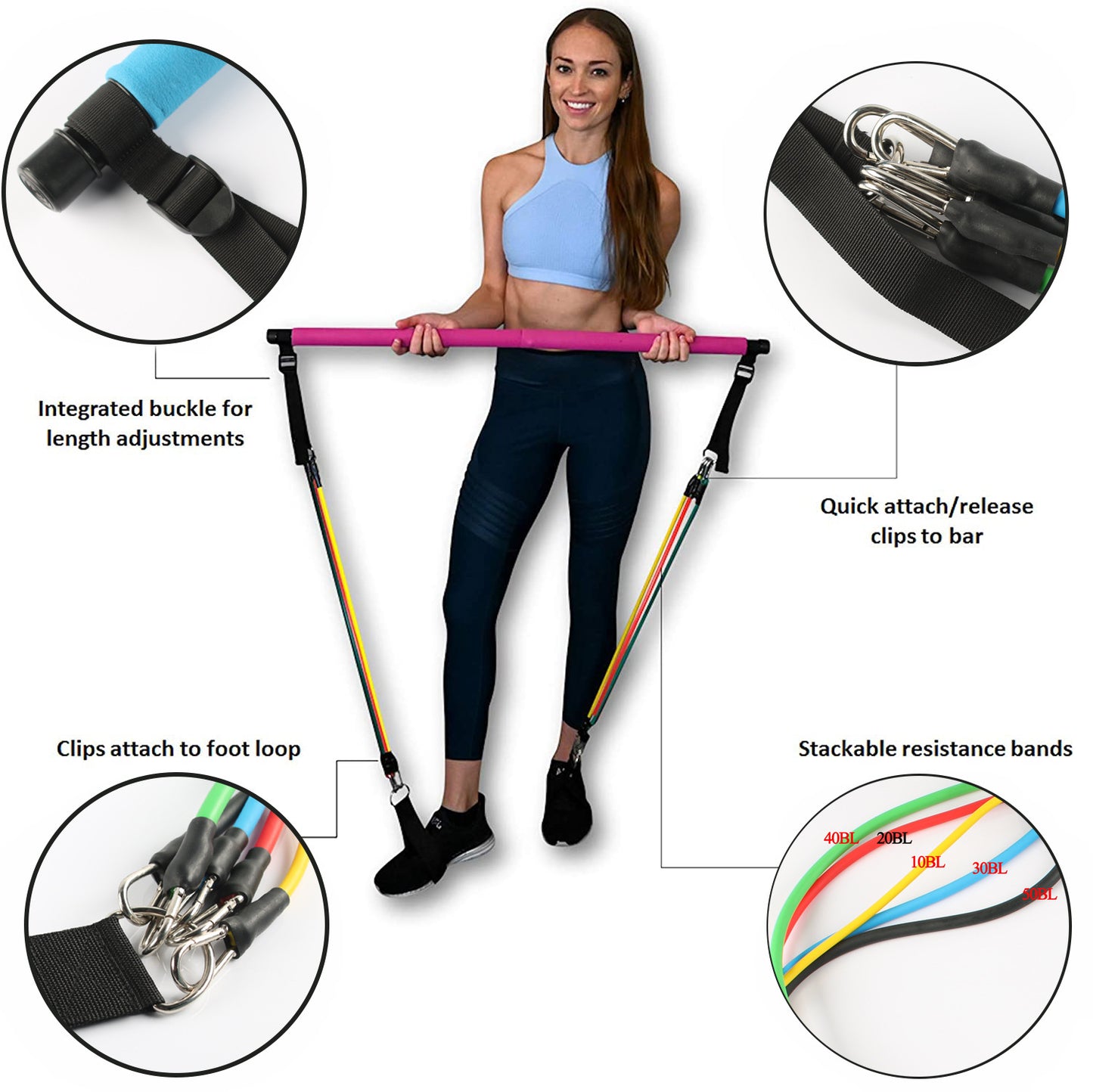 Calorie Burner, Muscle Shaper, Pilates Bar Kit Resistance Band Set