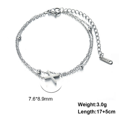 Titanium Steel Double-Layered Chain Letter Necklace Bracelet