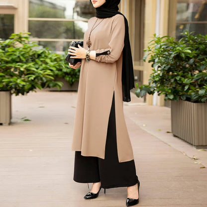 Plain Color Hijab-Appropriate Split Dress