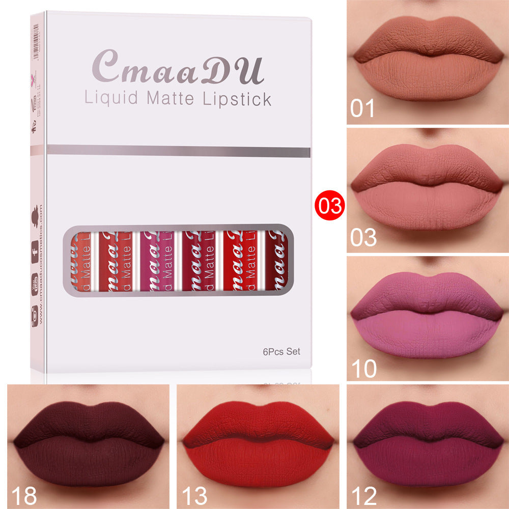 CMAA DU Matte Non-Stick Waterproof Lipstick - Long Lasting Lip Gloss 6 Boxes