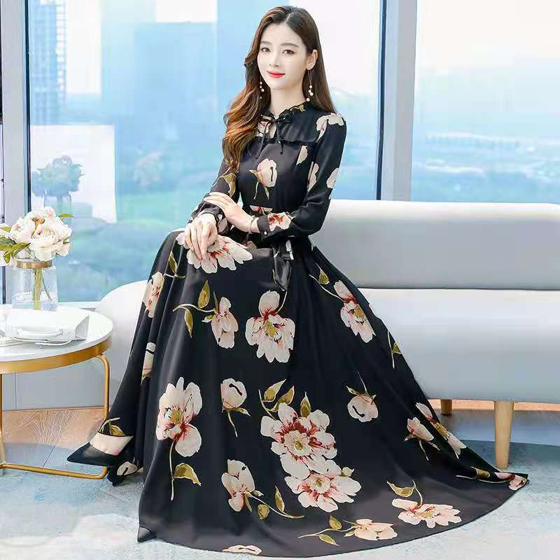 Women's Long Sleeve Slim Waist Printed Dress