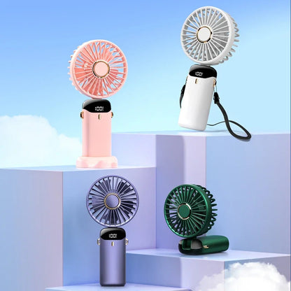 Mini ventilador eléctrico portátil de mano recargable por USB, plegable, para colgar en el cuello, para exteriores, ajustable, 5 velocidades, potente enfriador de aire