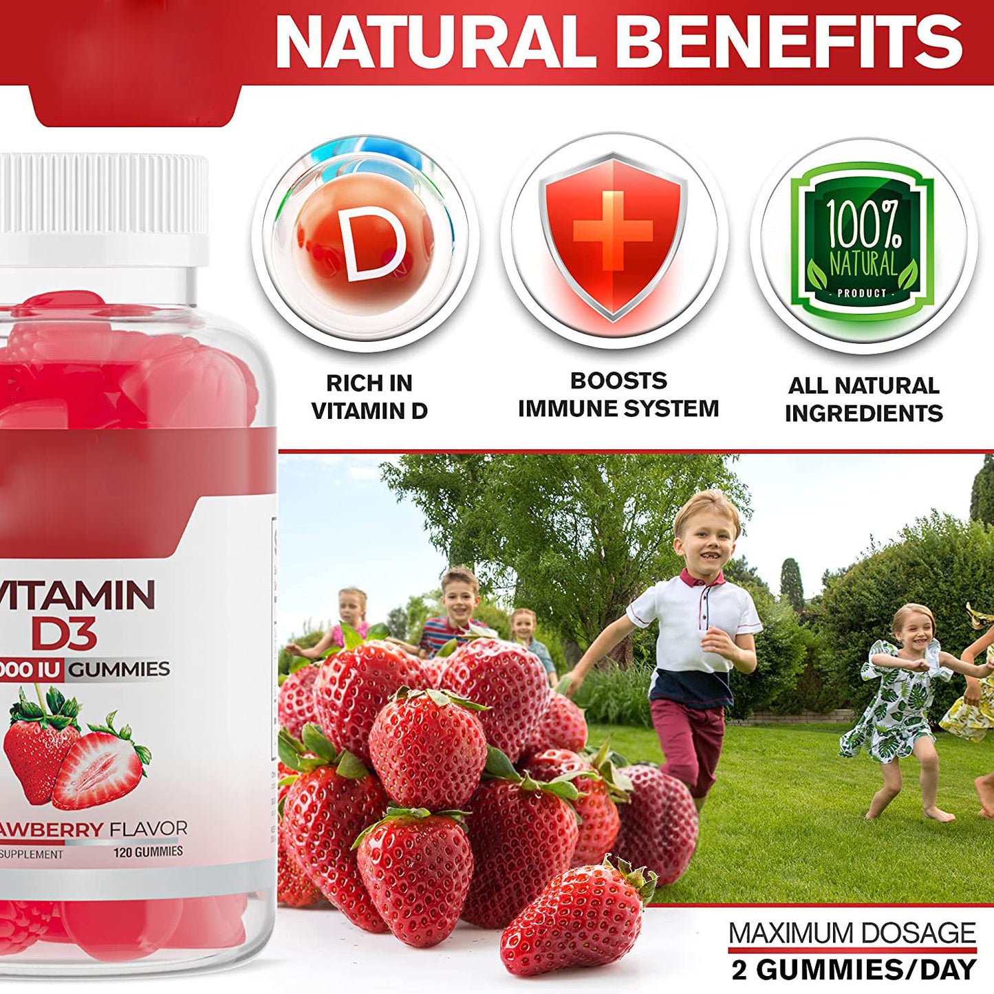 Vitamin D3 Gummies - Completely Natural, Immune System Booster for the Entire Family