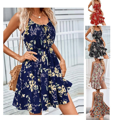 Elastic Belli Çiçekli Mini Elbise - Vestido De Tirantes Con Estampado Floral Y Diseño De Cintura Elástica Vestidos Cortos De Moda De Verano Ropa De Mujer