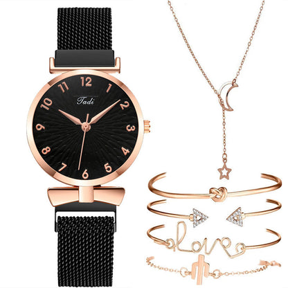 Conjunto de regalo Comfort: cinturón de disco tejido, reloj de cuarzo, collar y pulsera (conjunto de 6 piezas)