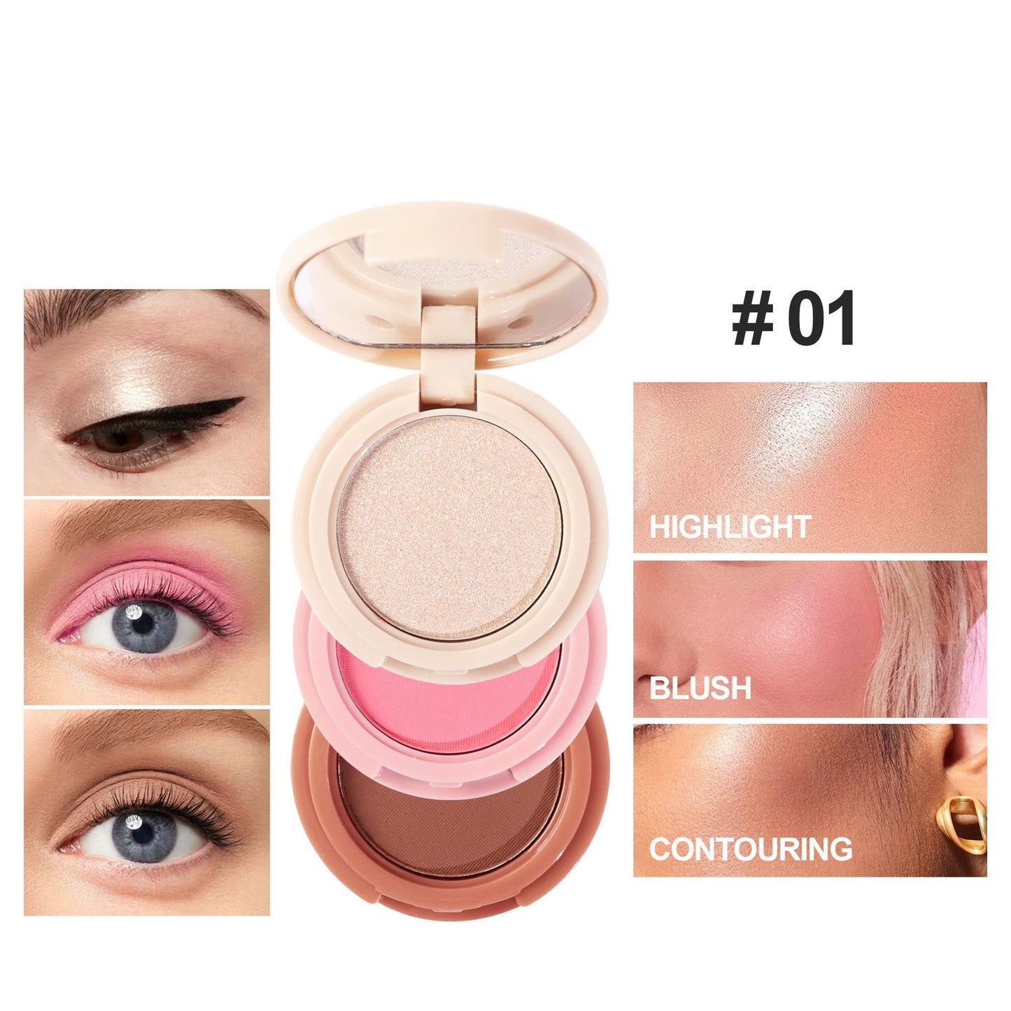 High Shine Powder, Blush, Face Lift Shading Contour- 3 in 1