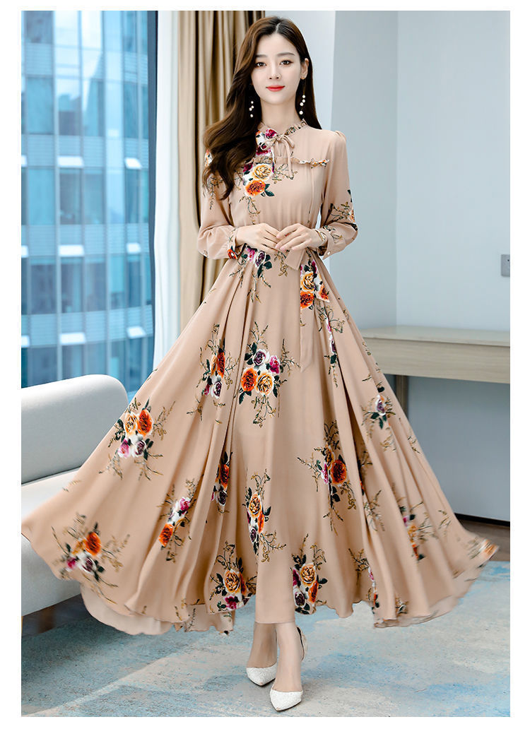 Women's Long Sleeve Slim Waist Printed Dress