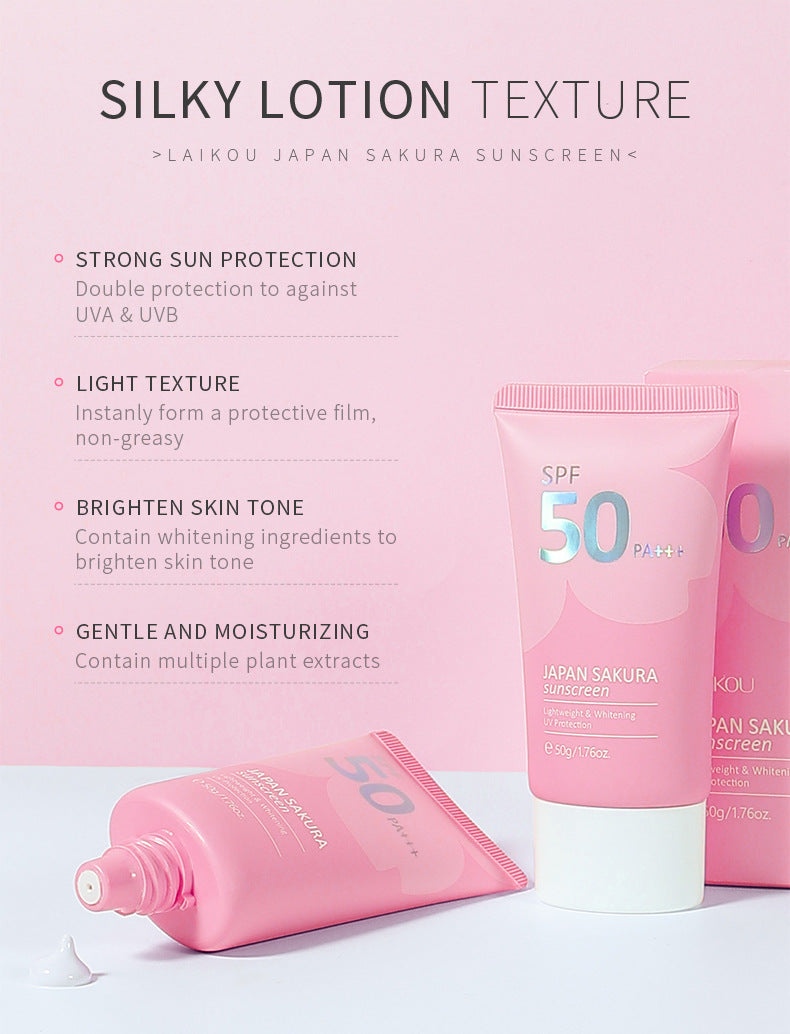 LAIKOU Japanese Sakura Cherry Blossom Moisturizing Whitening Sunscreen 50g, SPF: 50+ and PA+++ - Buy 3 Pay For 2