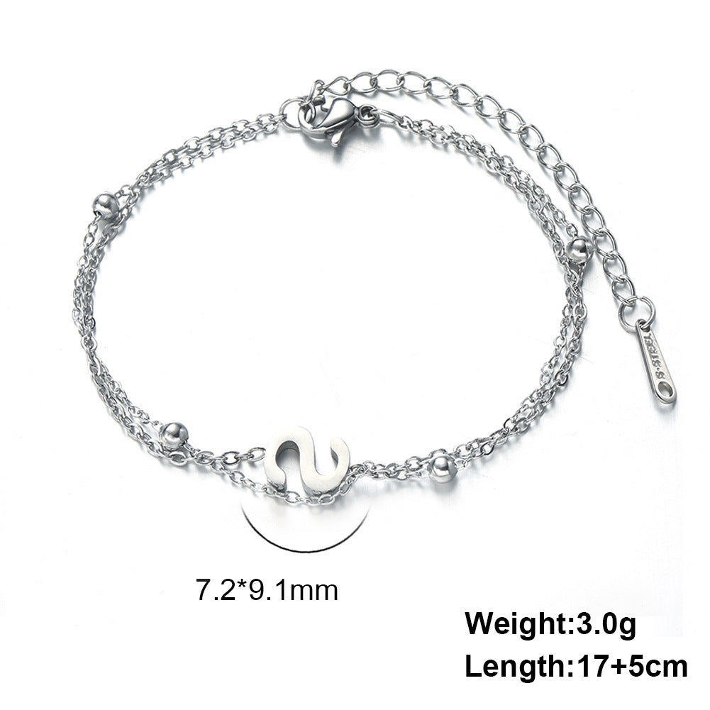 Titanium Steel Double-Layered Chain Letter Necklace Bracelet