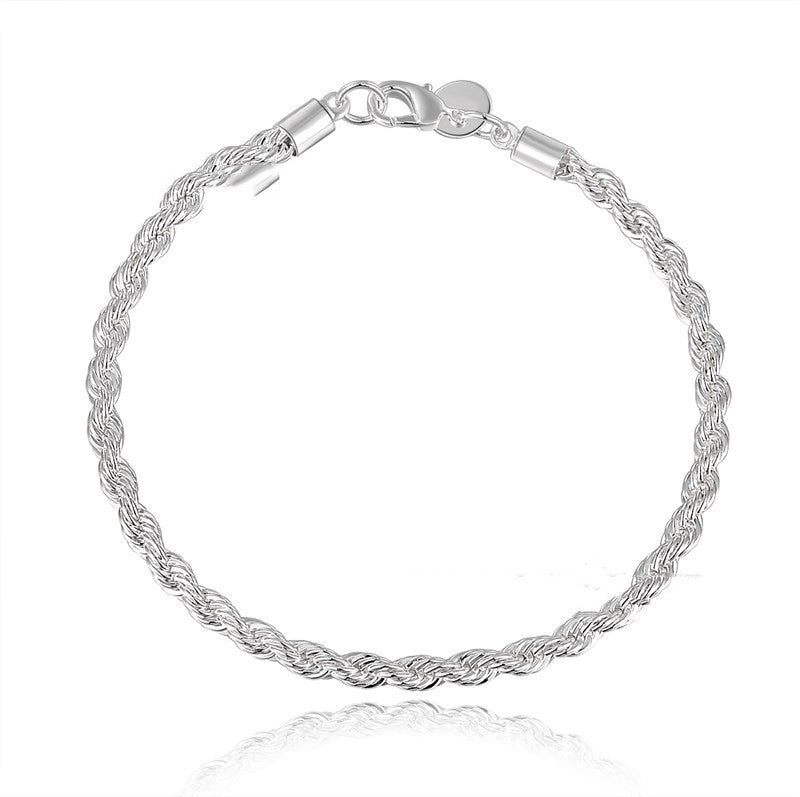 Pulsera de cuerda de plata trenzada de tendencia europea y americana