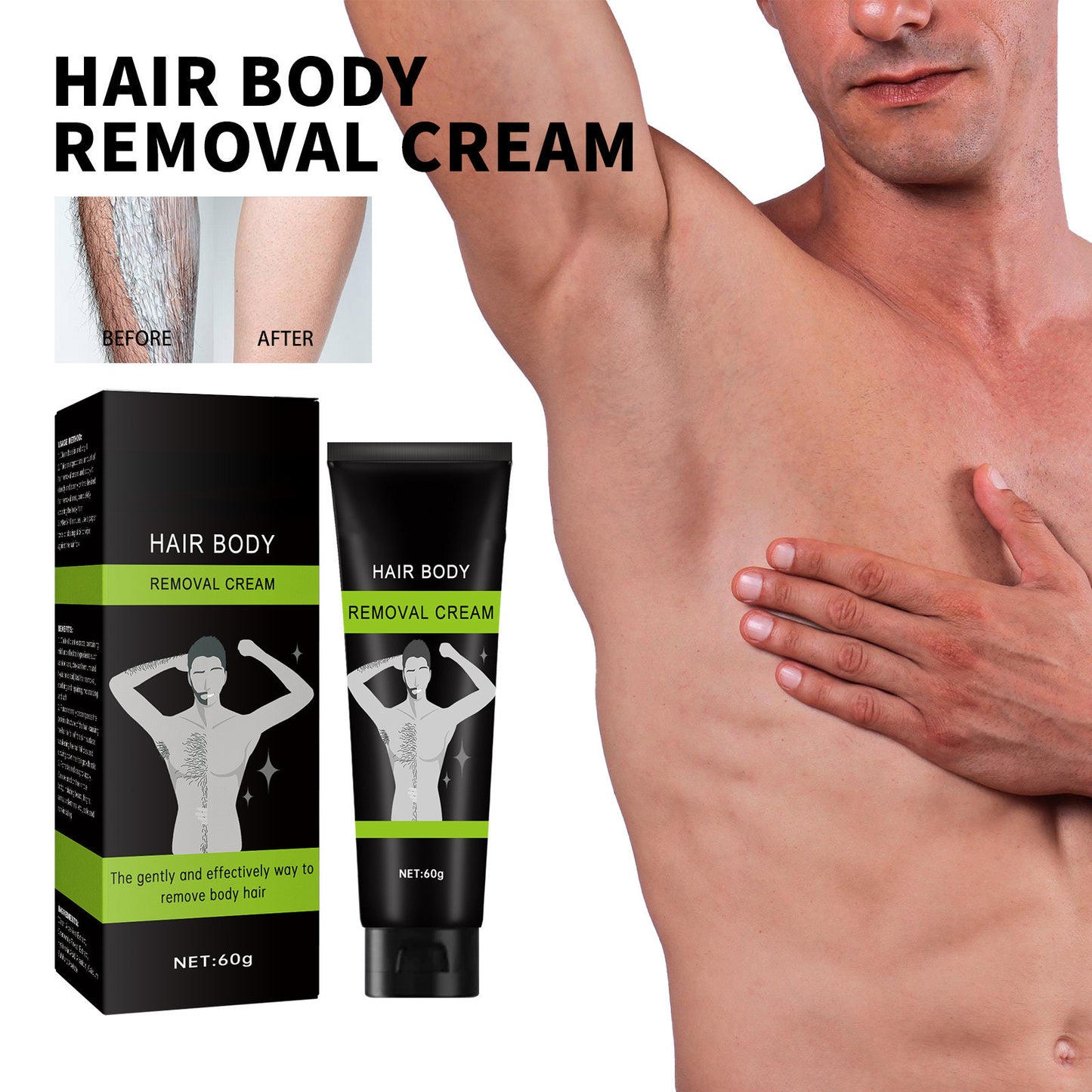 MERETH Men's Full Body Hair Removal Cream - Clean Epilation for Underarms and Other Areas