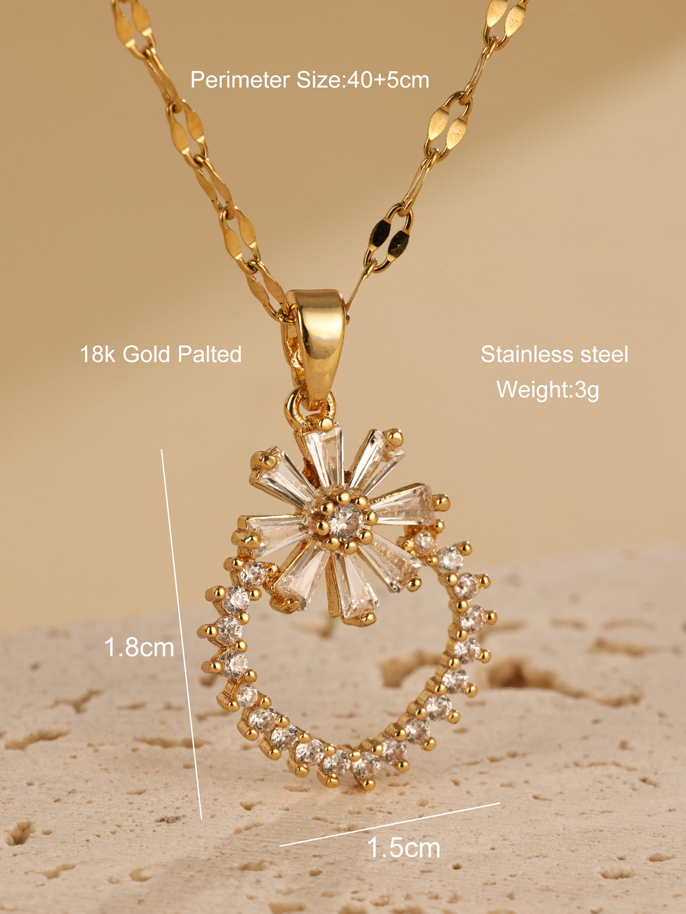 Gold Necklace, Zircon Flower Pendant, Internet Red Instagram Geometric Small Flower Temperament Necklace