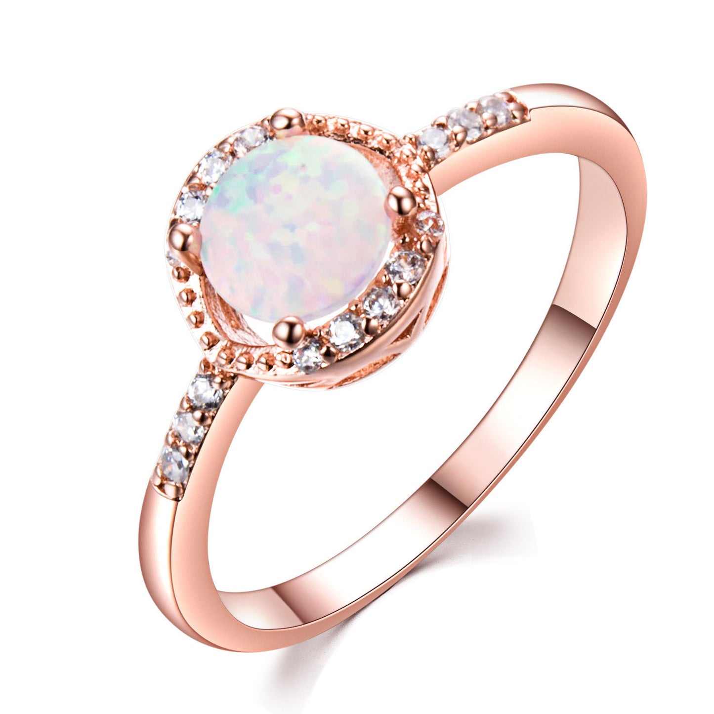 Zircon Round Opal Rose Gold Pandora Ring