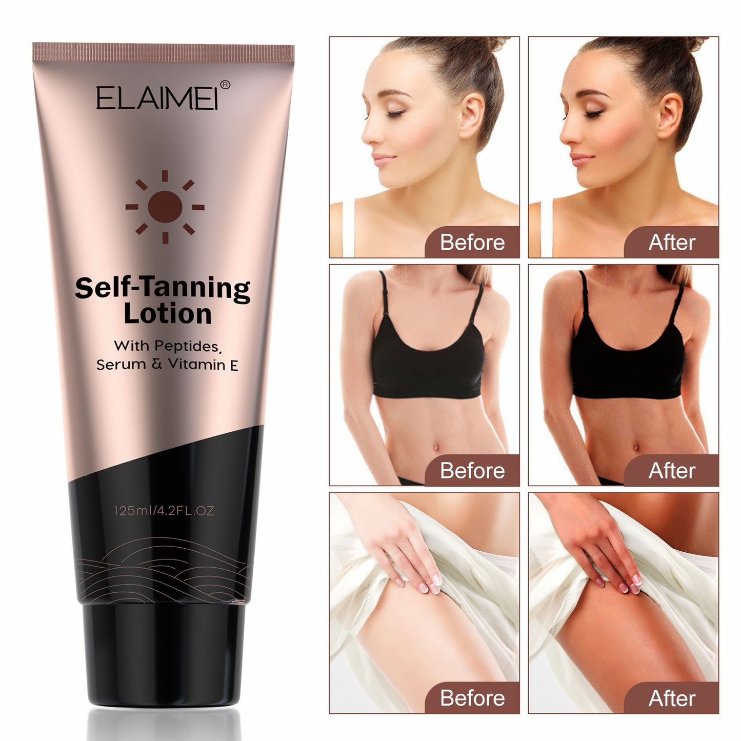 ELAIMEI Loción bronceadora hidratante con vitamina E para rostro y cuerpo, 125 ml 