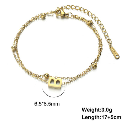 Titanium Steel Double-Layered Chain Letter Necklace Bracelet