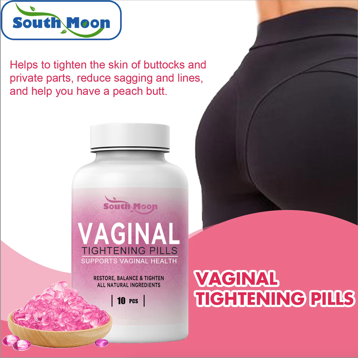 SOUTH MOON Hip Lifting Capsule - Firming, Anti-Sagging for Uneven Hips, Butt Enhancer, Volumizing, Fat Reducing, Sexy Hip Shaping Capsule