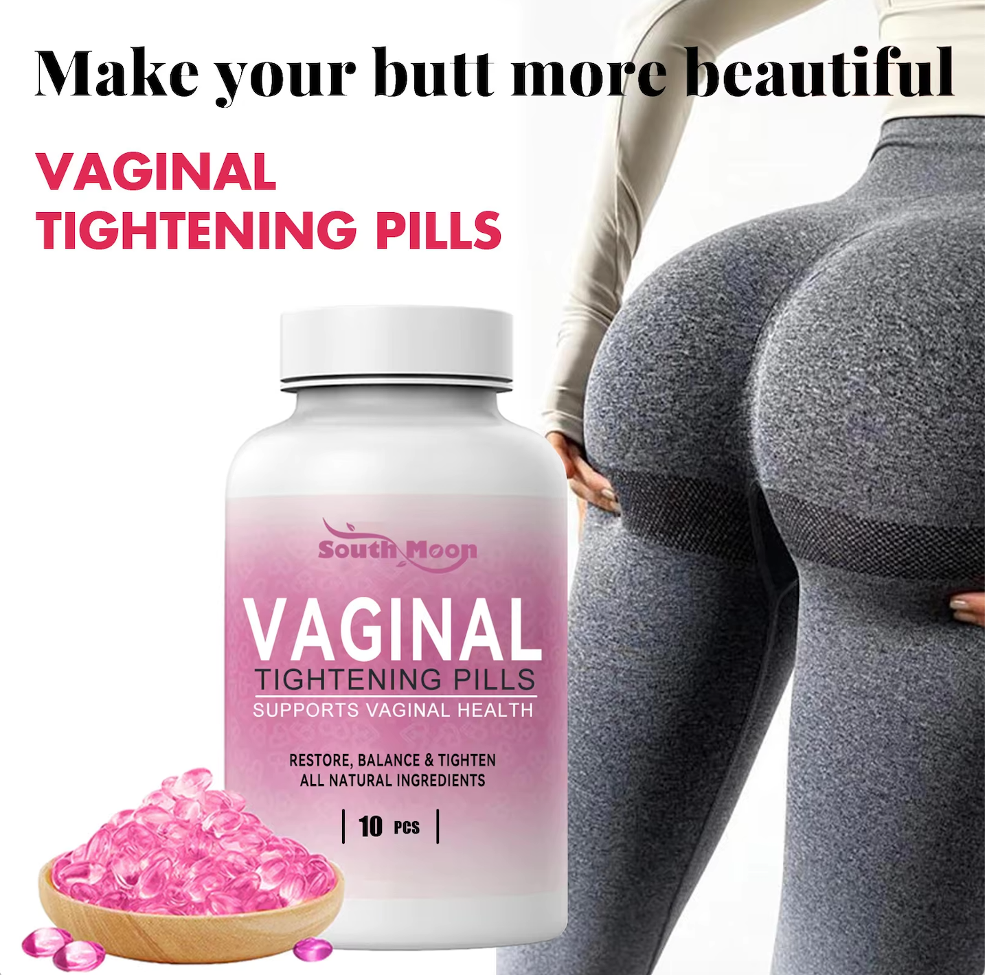 SOUTH MOON Hip Lifting Capsule - Firming, Anti-Sagging for Uneven Hips, Butt Enhancer, Volumizing, Fat Reducing, Sexy Hip Shaping Capsule