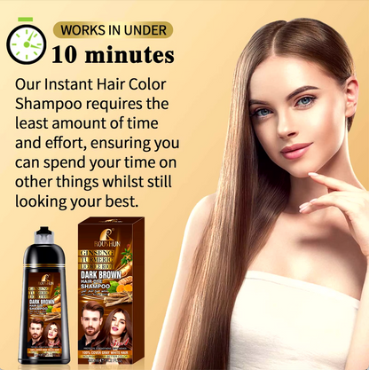 ROUSHUN Brown Hair Color Shampoo for Gray Hair Instant Hair Natural Long Lasting for Men and Women 14.2 Fl.Oz 420ml