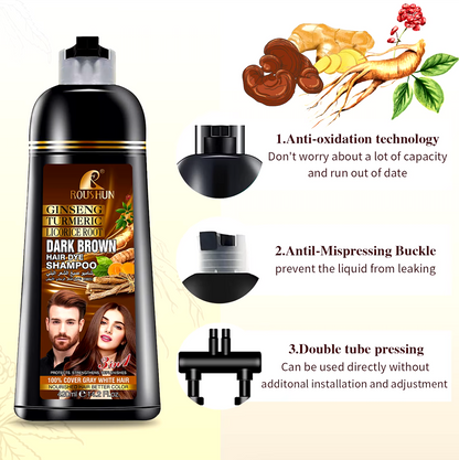 ROUSHUN Brown Hair Color Shampoo for Gray Hair Instant Hair Natural Long Lasting for Men and Women 14.2 Fl.Oz 420ml