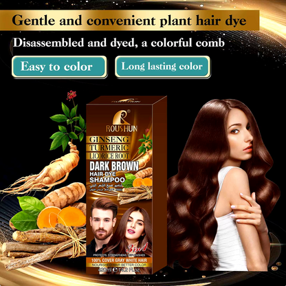 ROUSHUN Brown Hair Color Shampoo for Gray Hair Instant Hair Natural Long Lasting for Men and Women 14.2 Fl.Oz 420ml